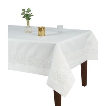 Elegancki obrus z gipiurą na tiulu, śmietankowa wz.145