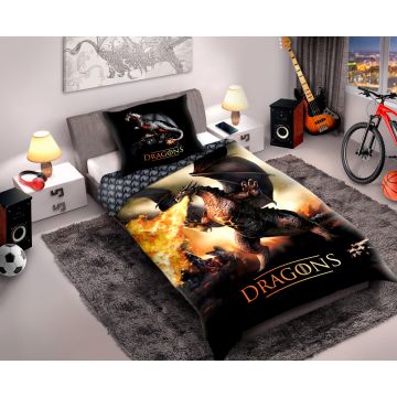 Pościel bawełniana 140x200+70X90  Dragons 027 Ognisty Smok