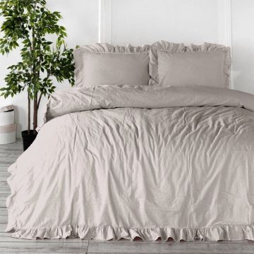 Pościel bawełniana z falbanką Stonewashed Exclusive, Natural Cream