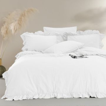 Pościel bawełniana z falbanką Stonewashed Exclusive, Optic White