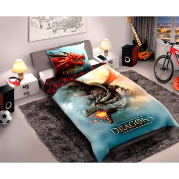 POŚCIEL BAWEŁNIANA 140X200+70X90 DRAGONS 028 LATAJĄCY SMOK