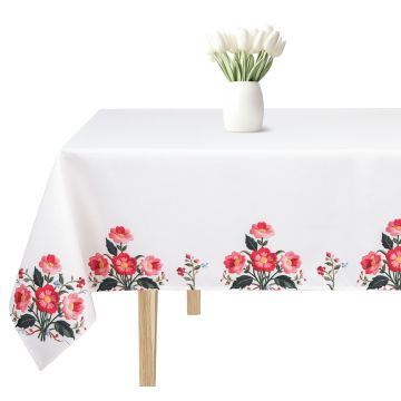 Obrus biały prostokątny z nadrukiem w wiosenne kwiaty  symbol 063 Rozmiar: 90x160