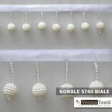 TAŚMA DEKORACYJNA Z KORALIKAMI DO FIRAN,ZASŁON 5740 A1 BIAŁE